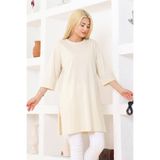 nacar çarşı Kadın Kırık Beyaz Oversize Tunik Tişört – Yarım Kollu, Yuvarlak Yaka, Rahat Kesim