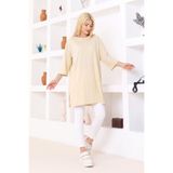 nacar çarşı Kadın Kum Beji Oversize Tunik Tişört – Yarım Kollu, Yuvarlak Yaka, Rahat Kesim