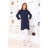nacar çarşı Kadın Lacivert Oversize Tunik Tişört – Uzun Kollu, Yuvarlak Yaka, Rahat Kesim