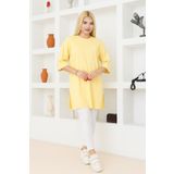 nacar çarşı Kadın Limon Sarısı Oversize Tunik Tişört – Yarım Kollu, Yuvarlak Yaka, Rahat Kesim