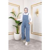 nacar çarşı Kadın Mavi Kot Tulum – Rahat Kalıp, Oversize Denim Tulum, Günlük Şık Kombin