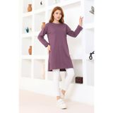 nacar çarşı Kadın Mürdüm Oversize Tunik Tişört – Uzun Kollu, Yuvarlak Yaka, Rahat Kesim