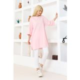 nacar çarşı Kadın Pembe Oversize Tunik Tişört – Yarım Kollu, Yuvarlak Yaka, Rahat Kesim