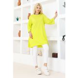 nacar çarşı Kadın Sarı Oversize Tunik Tişört – Yarım Kollu, Yuvarlak Yaka, Rahat Kesim