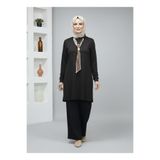 nacar çarşı Kadın Siyah Oversize Fular Detaylı Tunik