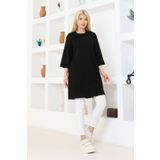 nacar çarşı Kadın Siyah Oversize Tunik Tişört – Yarım Kollu, Yuvarlak Yaka, Rahat Kesim