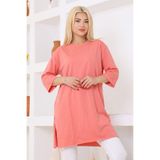 nacar çarşı Kadın Somon Oversize Tunik Tişört – Yarım Kollu, Yuvarlak Yaka, Rahat Kesim