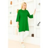nacar çarşı Kadın Yeşil Oversize Tunik Tişört – Yarım Kollu, Yuvarlak Yaka, Rahat Kesim