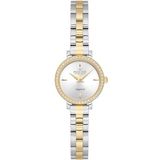 Nacar Kadın Kol Saati, Safir Cam, Gümüş-Altın Renk, Taşlı Bezel
