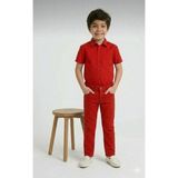 Nacar Store Erkek Çocuk 23 Nisan 29 Ekim Gösteri Kıyafeti Kısa Kol Gömlek ve Içten Bel Ayarlamalı Pantolon Takım - 6 Yaş - Kırmızı