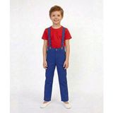 Nacar Store Erkek Çocuk 23NISAN 29EKIM Kıyafeti Kırmızı Yuvarlak Yaka Tişört-Saks Pantolon-Saksmavi Askı Takım - 12 Yaş