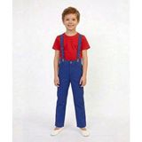 Nacar Store Erkek Çocuk 23NISAN 29EKIM Kıyafeti Kırmızı Yuvarlak Yaka Tişört-Saks Pantolon-Saksmavi Askı Takım - 7 Yaş