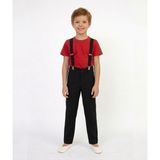 Nacar Store Erkek Çocuk 23NISAN 29EKIM Kıyafeti Kırmızı Yuvarlak Yaka Tişört-Siyah Pantolon-Siyah Askı Takım - 11 Yaş