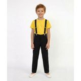 Nacar Store Erkek Çocuk 23NISAN 29EKIM Kıyafeti Sarı Yuvarlak Yaka Tişört-Siyah Pantolon-Siyah Askı Takım - 4 Yaş