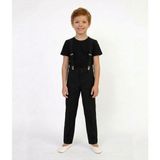Nacar Store Erkek Çocuk 23NISAN 29EKIM Kıyafeti Siyah Yuvarlak Yaka Tişört-Siyah Pantolon-Siyah Askı Takım - 6 Yaş