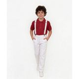 Nacar Store Erkek Çocuk Beyaz Keten Pantolon ve Askı Kırmızı Yakalı Tişört Takım 23 Nisan-29 Ekim ve Özel Günler - 4 Yaş
