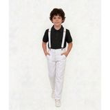 Nacar Store Erkek Çocuk Beyaz Keten Pantolon ve Askı Siyah Yakalı Tişört Takım 23 Nisan-29 Ekim ve Özel Günler - 13 Yaş