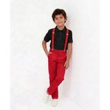 Nacar Store Erkek Çocuk Kırmızı Pantolon ve Askı -Siyah Yakalı Tişört Takım 23 Nisan-29 Ekim ve Özel Günler - 12 Yaş