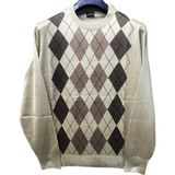 Nacar Store Erkek Desenli Ince Yün Triko Bisiklet Yaka Kazak - Krem - 3XL