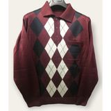 Nacar Store Erkek Desenli Polo Yaka Ince Yün Triko Düğmeli Baba Kazak - 3XL - Bordo