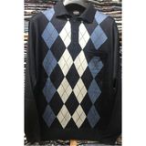 Nacar Store Erkek Desenli Polo Yaka Ince Yün Triko Düğmeli Baba Kazak - 3XL - Lacivert
