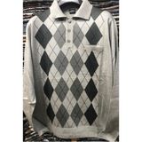 Nacar Store Erkek Desenli Polo Yaka Ince Yün Triko Düğmeli Baba Kazak - Gri - 4XL