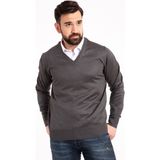 Nacar Store Erkek Gri Ince Yün Triko V Yaka Triko Kazak - Füme - 2XL