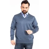 Nacar Store Erkek Gri Ince Yün Triko V Yaka Triko Kazak - İndigo - M