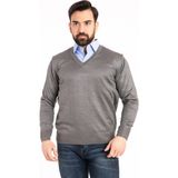 Nacar Store Erkek Gri Ince Yün Triko V Yaka Triko Kazak - Koyu Gri - M