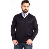 Nacar Store Erkek Gri Ince Yün Triko V Yaka Triko Kazak - Lacivert