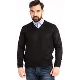 Nacar Store Erkek Gri Ince Yün Triko V Yaka Triko Kazak - Siyah