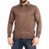 Nacar Store Erkek Ince Yün Triko Örgü Polo Yaka Düğmeli Baba Kazak - Kahverengi