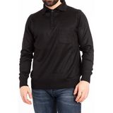 Nacar Store Erkek Ince Yün Triko Örgü Polo Yaka Düğmeli Baba Kazak - Siyah