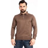 Nacar Store Erkek Kahverengi Ince Yün Triko Örgü Polo Yaka Baba Kazak - 2XL
