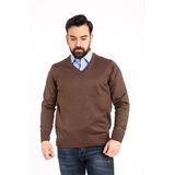 Nacar Store Erkek Kahverengi Ince Yün Triko V Yaka Triko Kazak