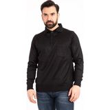 Nacar Store Erkek Siyah Ince Yün Triko Örgü Polo Yaka Baba Kazak - XL