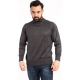 Nacar Store Erkek Siyah Ince Yünlü Yarım Boğazlı Triko Kazak - Füme - 3XL