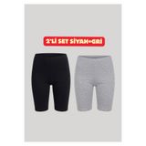 NACAR STORE Kadın 2'Li Elastan Likralı Penye Diz Üstü Tayt
