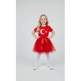 NACAR STORE Kız Çocuk 23 Nisan 29 Ekim Gösteri Kıyafeti Kostüm Tütü Etek Kısa Kol Ayyıldız Tshirt Takım