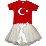 Nacar Store Kız Çocuk 23NISAN 29EKIM Gösteri Kostüm Doğumgünü Kıyafeti Ayyıldız Kısa Kol & Tütü Etek Takım - 6 Yaş - Beyaz