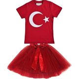 Nacar Store Kız Çocuk 23NISAN 29EKIM Gösteri Kostüm Doğumgünü Kıyafeti Ayyıldız Kısa Kol & Tütü Etek Takım - 7 Yaş - Kırmızı