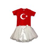 NACAR STORE Kız Çocuk 23nisan 29ekim Gösteri Kostüm Doğumgünü Kıyafeti Ayyıldız Kısa Kol & Tütü Etek Takım
