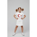 Nacar Store Kız Çocuk Ayyıldız Bayrak Baskılı T-Shirt ve Keten Etek Takım 23 Nisan-Özel Bayramlar - 10 Yaş - Beyaz