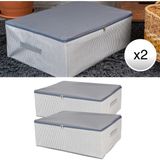 Nacarev 2 Adet Büyük Boy Çizgi Desen Baskılı Antrasit Baza Altı Düzenleyici Hurç Seti 60x40x20 cm
