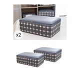 NACAREV 2 Adet Büyük Boy Gri Kare Desen Ekoseli Baza Altı Düzenleyici Hurç Seti 60x40x20 cm