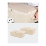 NACAREV 2 Adet Büyük Boy Krem Çizgi Desenli Baza Altı Düzenleyici Hurç Seti 60x40x20 Cm