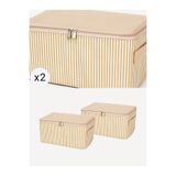 NACAREV 2 Adet Küçük Boy Krem Çizgi Desenli Baza Altı Valiz Düzenleyici Organizer Seyahat Hurcu 30x20x15 Cm