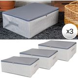 Nacarev 3 Adet Büyük Boy Çizgi Desen Baskılı Antrasit Baza Altı Düzenleyici Hurç Seti 60X40X20 cm