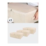 NACAREV 3 Adet Büyük Boy Krem Çizgi Desenli Yastık Yorgan Düzenleyici Baza Altı Hurcu 60x40x20 Cm