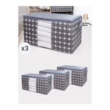NACAREV 3 Adet Büyük Boy Pencereli Gri Kare Desen Ekoseli Yastık Yorgan Hurcu 75x40x40 cm